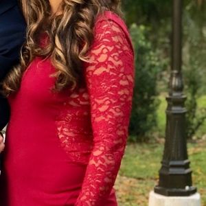 Windsor Burgundy Long Lace Dress